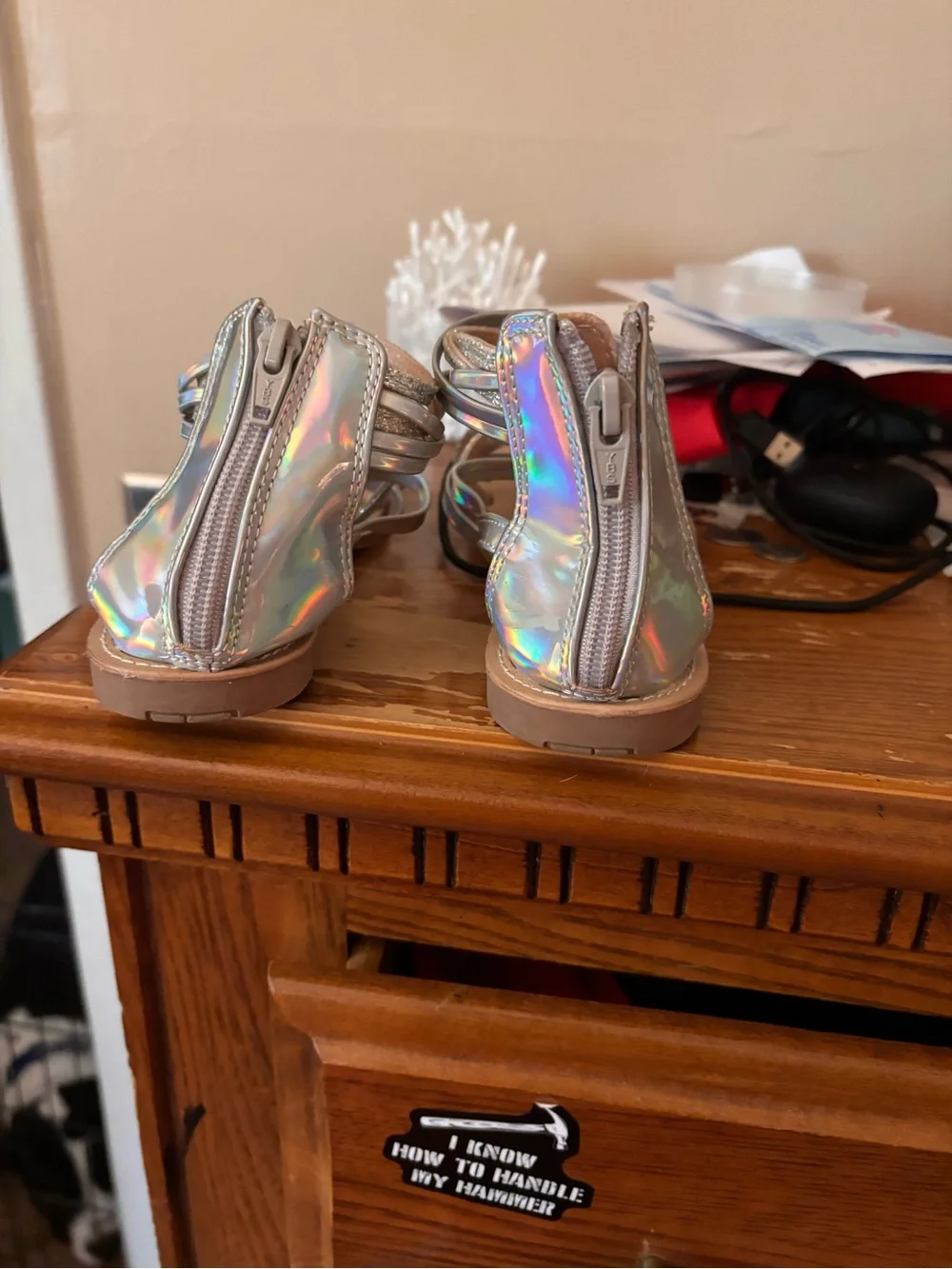 Cat & Jack Girls' Silver Glitter and Metallic Sandals